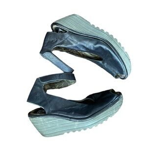 Fly London Women's Shoes Yala Wedge Black Leather Size 38/7.5-8